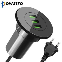 Chargers Powstro 3 USB Desktop Charger 5V 3.1A Office Home Desk Hole Charge Station Universal for iPhone Samsung Xiaomi Phone Charger