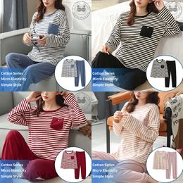 Cottonwear abbigliamento da sonno donne set di vestiti a righe a strisce autunno pijamas rotonde a collo rotondo camine da notte per pigiami comodi 220329