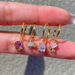 Cute Space Astronaut Planet Opal Stud Earrings for Women Silver Color Lovely Simple Ear Piercing Jewelry