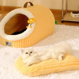 Mats Warm Thickened Plush Cat Nest Comfortable Deep Sleep Pet House Semi Enclosed Portable Kennel for Small Medium Cat Pet Supplies