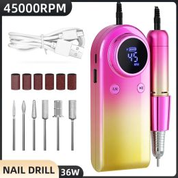 Drills 45000RPM Nail Drill Machine Rechargeable Manicure Machine With HD LCD Display For Gel Polishing Nails Accessories And Tools