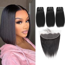 Wigs Human Hair Bundles with Lace Frontal Straight Hair 3 Bundles with 13x4 Lace Frontal Closure Brazilian Virgin Hair Bundles