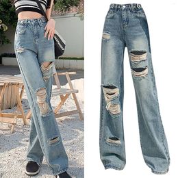 Women's Jeans Fashion Wide Leg Ripped Pants Summer High Waist Straight Loose Skinny Design Nine Quarter 311 Women Gear Classic