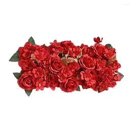 Decorative Flowers Beautiful Eye-catching Exquisite Artistic Modern Fake Rose Flower Row With Green Leaves Home Decor