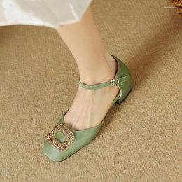 Sandals Phoentin Green Retro For Woman Cover Toe Ankle Strap Summer Shoes With Metal Decoration Low Heels Plus Size FT3368