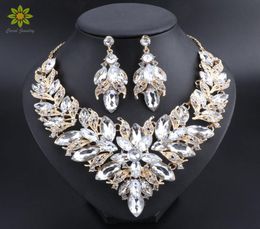 Luxury Flower Indian Bridal Jewellery Sets Wedding Costume Gold Plated Necklace Earrings Set Crystal Set Jewellery for Brides Women84090364