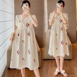 Maternity Dresses 2024 Summer Fashion Maternity Floral Dress Short Sleeve Half Button Fly Patchwork High Waist Pregnant Woman Chiffon Dress Short