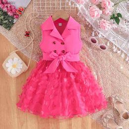 Girl's Dresses Dress For Kids 2-7 Years old Birthday Fashion Sleeveless Cute Butterfly Embroidery Mesh with Belt Princess Dresses Ootd For GirlL2404