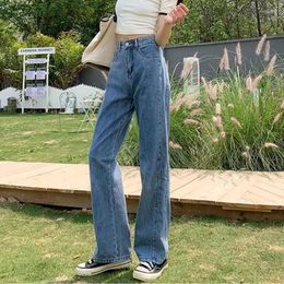 Women's Jeans Simple Casual Solid Color Women Trousers Spring Fall Mid-rise Temperament Loose Office Lady Fashion Female Wide Leg Pants