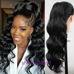 Wigs and hair pieces Wig drawstring synthetic fiber ponytails with curly large wave high temperature silk