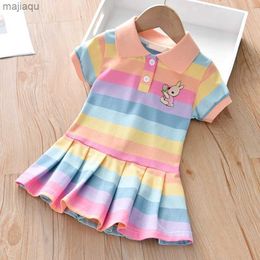 Vestidos de menina para criança vestidos de meninas bebês verão vestido de decoração de coelho fofo menina menina arco -íris