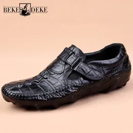 Dress Shoes Crocodile Genuine Leather Men Luxury Black Business Casual Flat Loafers Brand Comfortable Breathable Driving