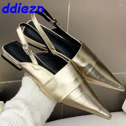 Sandals Golden Footwear Shallow Women Flats Shoes 2024 Female Slingbacks Slides Fashion Flat With Ladies