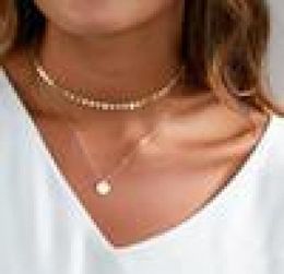 Sequin layered necklace copper sequins handmade chain multilayer necklace charm exquisite mother friend sister jewelry1109012