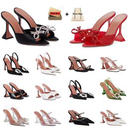 Amina muaddi Sandals Heeled Shoes Satin pointed slingbacks Bowtie mule pumps Crystal-sunflower Women's Luxury amina muaddi womens dress shoes Wedding Shoes