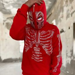 Men's Hoodies Sweatshirts Long Slve Rhinestone Skeleton zip up hoodie y2k clothes harajuku Oversized Hooded Jacket Gothic Loose top Vintage Sweatshirt H240425