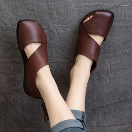 Sandals Birkuir Fashion Low Heel For Women 2024 Summer Genuine Leather Open Toe Luxury Slides Back Zip Soft Flats
