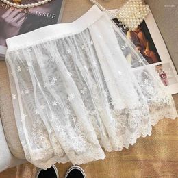 Skirts Kawaii Mini Skirt Women Streetwear Harajuku Y2k Clothes Mesh Covered Layering Bottoms White See-through Gothic