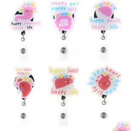 Other Home Decor 10 Pcs/Lot Key Rings Funny Acrylic Badge Holder Happy Stoh/Gut/Brain/Liver/Spleen/Heart Life Retractable Reel For Off Dh9Hk