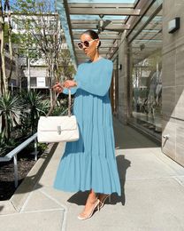 Casual Dresses CHYXSB 2024 Street Style Ladies Spring And Summer Fashion Long Sleeve Round Neck Pure Color Ankle Length Dress