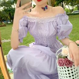 Casual Dresses Women Summer Purple Elegant Lace Long Maxi Dress Vintage Square Collar Female Franch Holiday Lady Vestidos