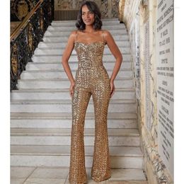Casual Dresses Heavy Industry Shiny Gold Sequin Sling Jumpsuit European And American Fashion Ladies Party Banquet Clothes