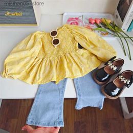 Clothing Sets Baby Girls Kids Spring Autumn Fashion Suit Children Floral Shirt +Flared Jeans 2Pcs New Casual Princess Outfits Q240425