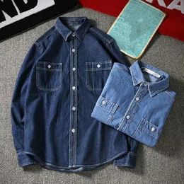 Men's Casual Shirts Stylish Men Shirt Coat Lapel Comfy Pure Color Pockets Denim Temperament Jacket Clothes