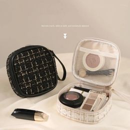 Cosmetic Bags Korean Plaid Makeup Bag Portable Small Fragrance Large Capacity Toiletry Storage Box Travel 2024