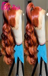 Long Wavy Auburn Orange Colour Wigs natural simulation Lace Front human hair Wigs For Women Heat Resistant Glueless Cosplay synthet7926343