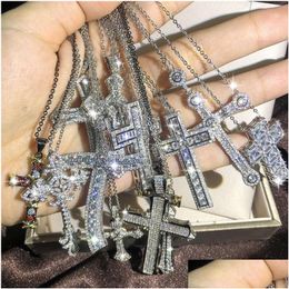 Pendant Necklaces Fashion Mens Luxury Cross Necklace Hip Hop Jewellery Sier White Diamond Gemstones Iced Out Women Drop Delivery Pendant Otsfe