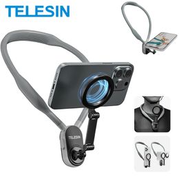 TELESIN Silicone Magnetic Quick Release Neck Mount Hold for 15 14 13 12 11 Smart Phone Accessories 240418