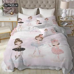 sets Lovely Cute Princess Kids Bedding Set Microfiber Cartoon Unicorn Swan Ballet Girl Print Duvet Cover Girls Women Birthday Gift