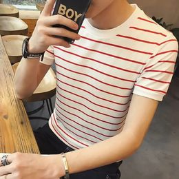 Fashion Printed ONeck Allmatch Striped TShirt Mens Clothing 2023 Spring Casual Pullovers Short Sleeve Korean Tee Shirt 240418