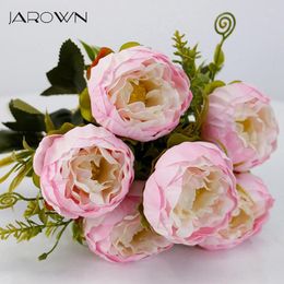 Decorative Flowers JAROWN 6 Heads Peony Bouquet Peonies Artificial Silk Wedding Home Decoration Fake Rose Flower Birthday Party Decor