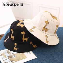 LNZJ Caps Hats Summer Baby Bucket Hats Boys Girls UV Sunhat Kids Cotton Giraffe Beach Hat Children Outdoor Casual Panama Caps Child Accessories d240425