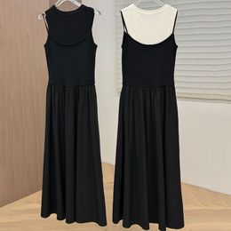 Black Women Tank Dress Luxury Designer Lapel Neck Vest Dresses Summer Casual Daily Sleeveless Singlet Skirt Dress