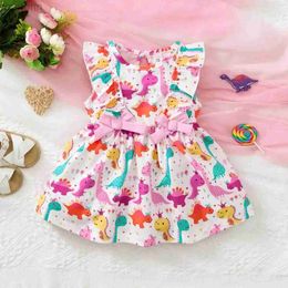 Girl's Dresses Fashion Cartoon Little Dinosaur Sleeveless Dress Suitable Baby Girl Summer Seaside Sand Cool Skirt for Toddler Girl 0-3 Years d240425