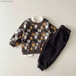 Clothing Sets New Halloween Ghost Pumpkin Lantern Printing Long Sleeved Sweater+corduroy Pants Baby Boys Clothing Girls Autumn Baby ClothesL2404