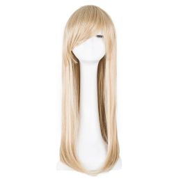 Wigs FeiShow Long Wavy Wig Synthetic Heat Resistant Inclined Fringe Bangs Blonde Hair Costume Peruca Party Salon Women Hairpiece