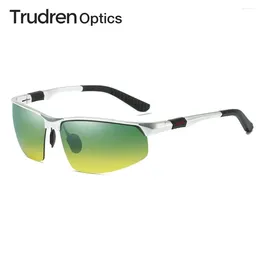 Sunglasses Trudren Aluminum Sports Green Yellow Polarized For Cycling Men Day And Night Vision Driving Glasses Anti-glare 5961