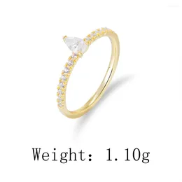 Cluster Rings Model Eternity Pear Promise Jewelry Ring For Gift 925 Sterling Silver Gold Plated Women's Zircon Geometric