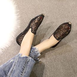 Casual Shoes Summer Women's Mesh Sandals Flat Heel Fairy Wind Sequin Hollowed Out Lace Pointed Single Shoe Breathable Woman