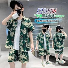 Clothing Sets Summer Teenagers Boys Set Single-breasted Printed Shirt Shorts Two-piece Casual Short Sleeve Children Korean Clothes