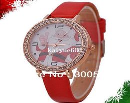 JW351 Merry Christmas Watch Fashion Imitation Diamond Wristwatches Santa Claus Watch Case Genuine Leather Strap Clock7651273