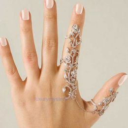 Modekedjelänkring Full Rhinestones Vintage Flower Double Finger Rings for Women Girl Party Jewelry Presenttillbehör 220719