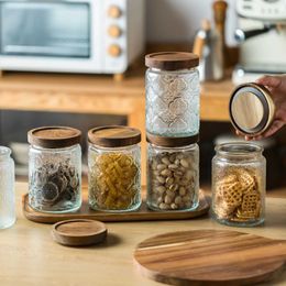 Food Savers Storage Containers Wooden glass cans airtight food containers tea coffee beans kitchen storage bottles sealed floor candy H240425