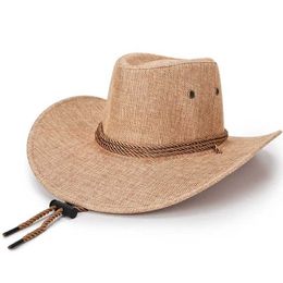 Cappelli larghi cappelli da secchio Cappelli da uomo retrò cappello da sole traspirante in primavera ed estate Western cowboy da sole da sole da sole arrampicata su roccia all'aperto e cappello da sole della pesca Y240425