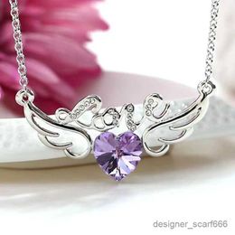 Pendant Necklaces Fashion cute heart-shaped angel wings necklace creative love guardian romantic lover hanging birthday party mother girl gift