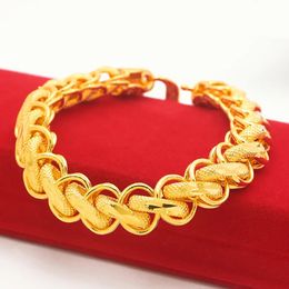 24k Gold Real Gold 15mm Wide Generous Simple Gold Mens Bracelet for Women Exquisite Jewelry Gifts Never Fade 24 K Bangle 240422